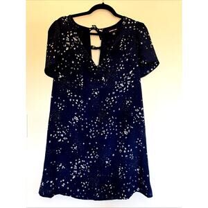 Sugar Lips Navy Blue Allover Celestial Star Vneck Bow Mini Dress Medium NWOT NEW